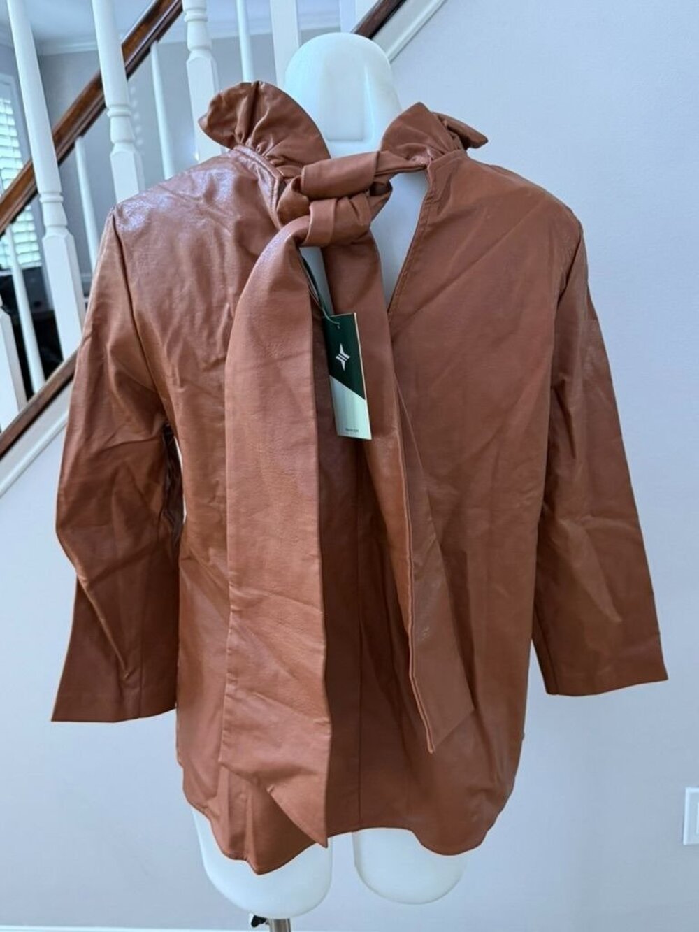 NWT Tuckernuck Brown Faux Leather Faye Blouse Medium - Picture 2 of 4